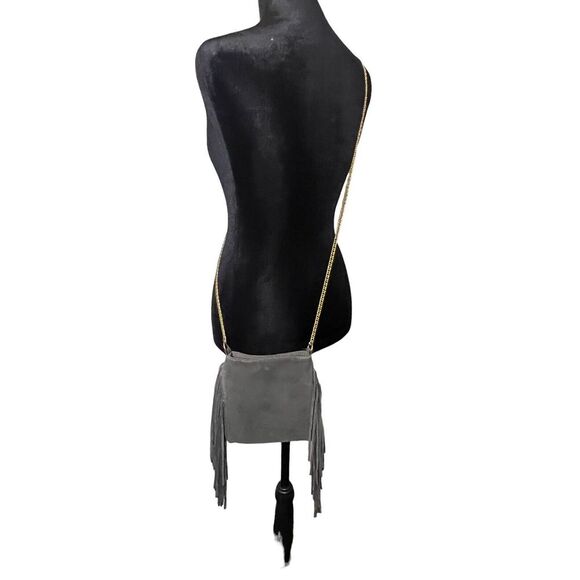Ecote Suede Fringe Crossbody Bag Chain Strap‎ Gray - Picture 1 of 7